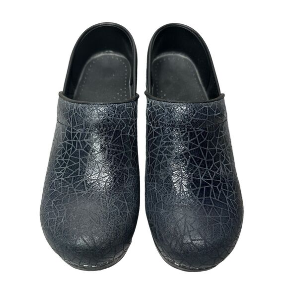 Sanita Women’s Black Silver Patent Leather Clogs 39 US 9 Nurse Chef Work Comfort - Picture 1 of 11